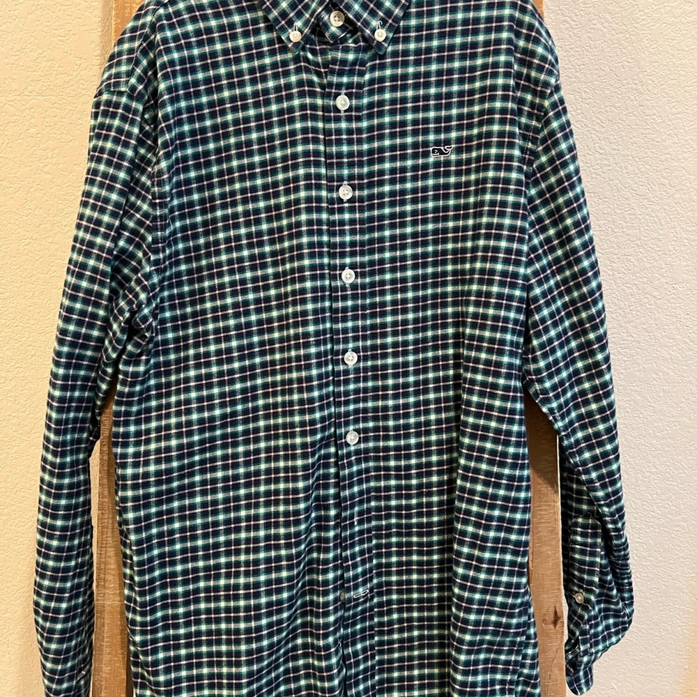 Vineyard Vines boys Blue and Green Plaid Button Down Shirt L